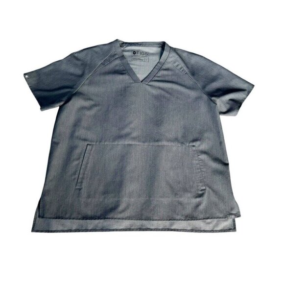 Figs Women's Sz Large Dark Gray Kangaroo Pocket Short Sleeve V Neck Scrub Top - Picture 9 of 9